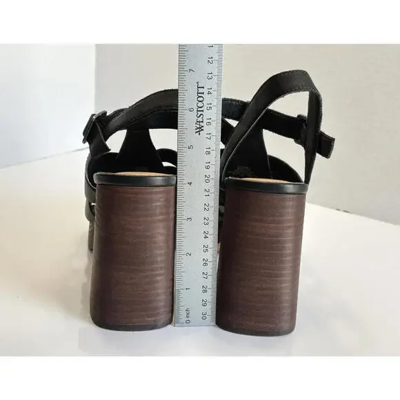 Crown Vintage Farlie Womens Size 9M Black Leather Ankle Strap Block Heel Sandals - Picture 5 of 16
